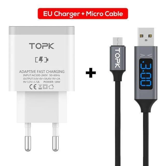 TOPK Handy-Ladegerät 18W Quick Charge 3.0 Schnelles USB-Ladegerät EU-Stecker Wand-Reiseadapter für Samsung Galaxy S9/S8 Xiaomi LG