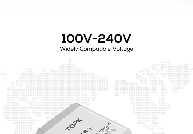 TOPK Handy-Ladegerät 18W Quick Charge 3.0 Schnelles USB-Ladegerät EU-Stecker Wand-Reiseadapter für Samsung Galaxy S9/S8 Xiaomi LG