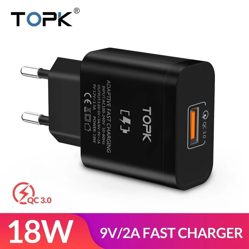 TOPK 18W Quick Charge 3.0 Schnelles Handy-Ladegerät EU-Stecker Wand-USB-Ladeadapter für Samsung Galaxy S8/S8+ Xiaomi Huawei