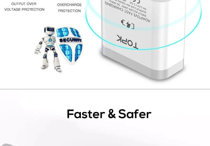 TOPK 18W Quick Charge 3.0 Schnelles Handy-Ladegerät EU-Stecker Wand-USB-Ladeadapter für Samsung Galaxy S8/S8+ Xiaomi Huawei
