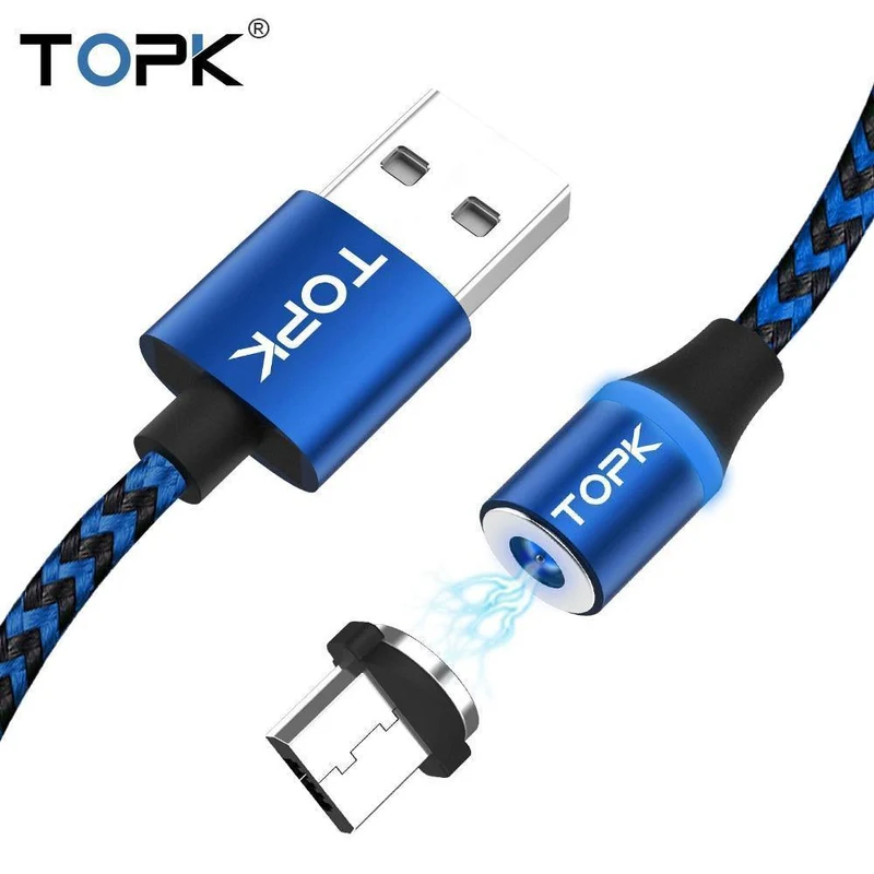 TOPK R-Line3 Micro-USB-Magnetkabel, geflochtenes Nylon-Mobiltelefonkabel für den Micro-USB-Anschluss, Micro-USB-LED-Magnet-Ladekabel