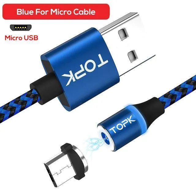 TOPK R-Line3 Micro-USB-Magnetkabel, geflochtenes Nylon-Mobiltelefonkabel für den Micro-USB-Anschluss, Micro-USB-LED-Magnet-Ladekabel