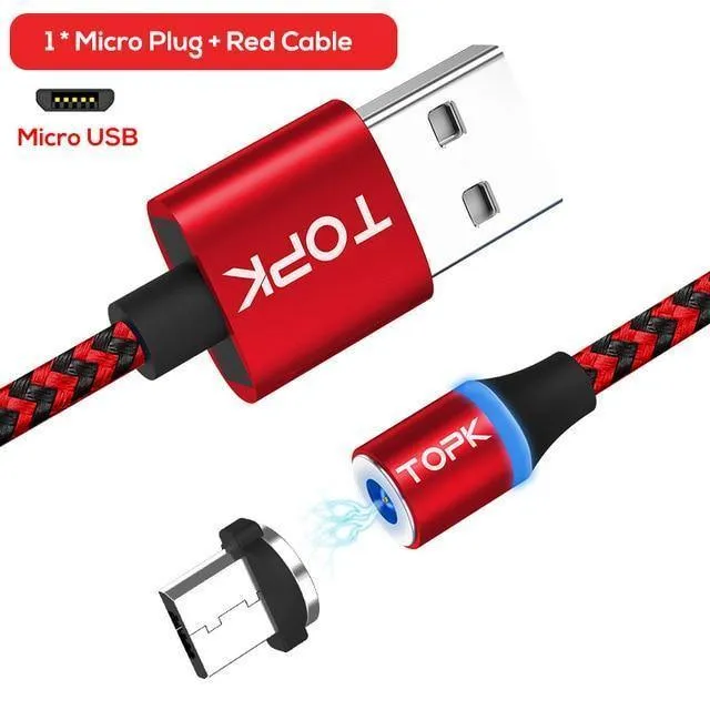 TOPK R-Line3 Micro-USB-Magnetkabel, geflochtenes Nylon-Mobiltelefonkabel für den Micro-USB-Anschluss, Micro-USB-LED-Magnet-Ladekabel
