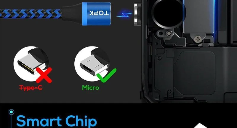 TOPK R-Line3 Micro-USB-Magnetkabel, geflochtenes Nylon-Mobiltelefonkabel für den Micro-USB-Anschluss, Micro-USB-LED-Magnet-Ladekabel