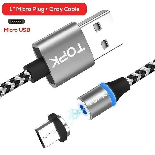 TOPK R-Line3 Micro-USB-Magnetkabel, geflochtenes Nylon-Mobiltelefonkabel für den Micro-USB-Anschluss, Micro-USB-LED-Magnet-Ladekabel