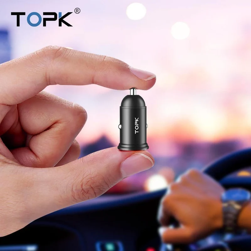 TOPK Mini-USB-Autoladegerät für iPhone Xiaomi Handy Tablet 3.1A Schnelllade-Dual-USB-Autoladegerät-Adapter im Auto