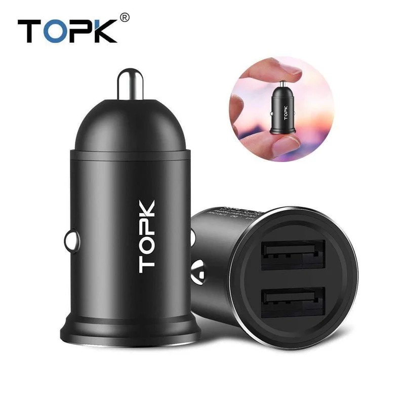 TOPK Mini-USB-Autoladegerät für iPhone Xiaomi Handy Tablet 3.1A Schnelllade-Dual-USB-Autoladegerät-Adapter im Auto