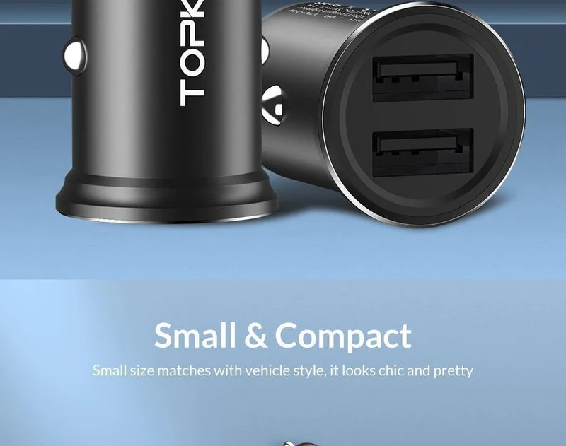TOPK Mini-USB-Autoladegerät für iPhone Xiaomi Handy Tablet 3.1A Schnelllade-Dual-USB-Autoladegerät-Adapter im Auto