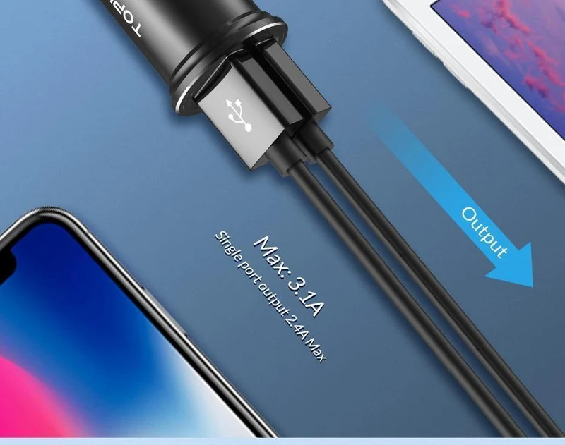 TOPK Mini-USB-Autoladegerät für iPhone Xiaomi Handy Tablet 3.1A Schnelllade-Dual-USB-Autoladegerät-Adapter im Auto