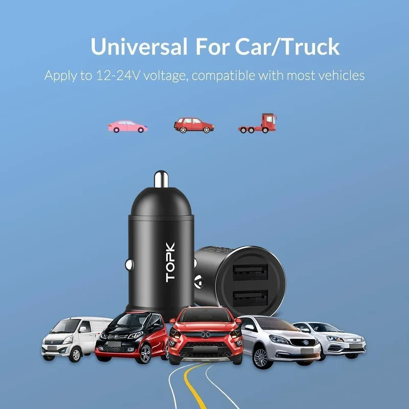 TOPK Mini-USB-Autoladegerät für iPhone Xiaomi Handy Tablet 3.1A Schnelllade-Dual-USB-Autoladegerät-Adapter im Auto