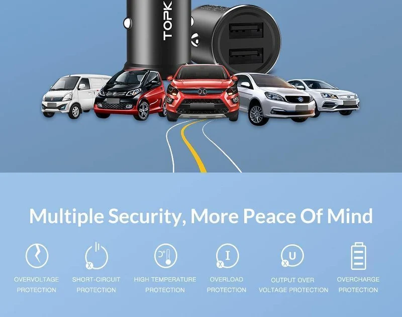 TOPK Mini-USB-Autoladegerät für iPhone Xiaomi Handy Tablet 3.1A Schnelllade-Dual-USB-Autoladegerät-Adapter im Auto