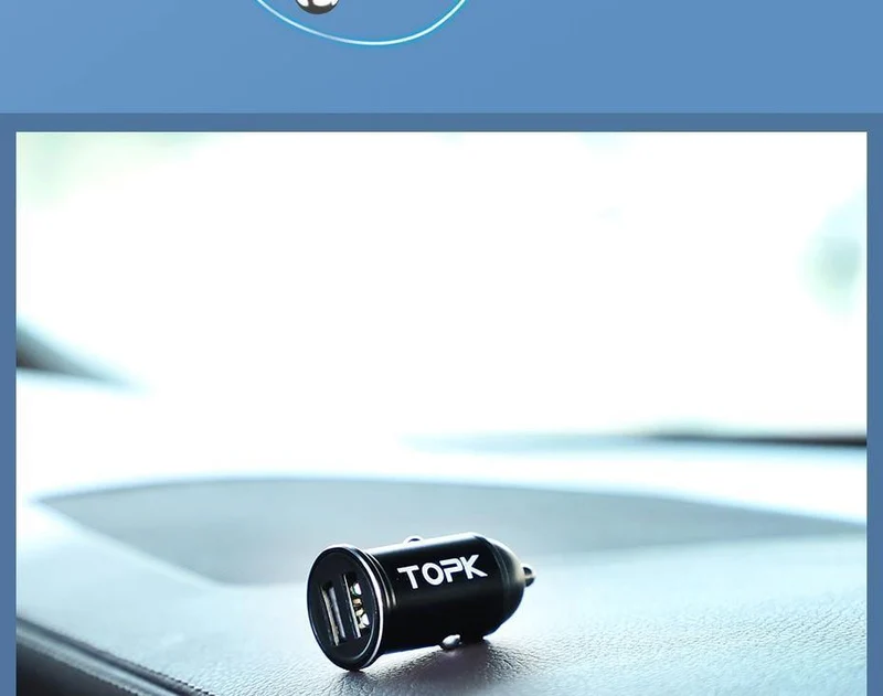 TOPK Mini-USB-Autoladegerät für iPhone Xiaomi Handy Tablet 3.1A Schnelllade-Dual-USB-Autoladegerät-Adapter im Auto