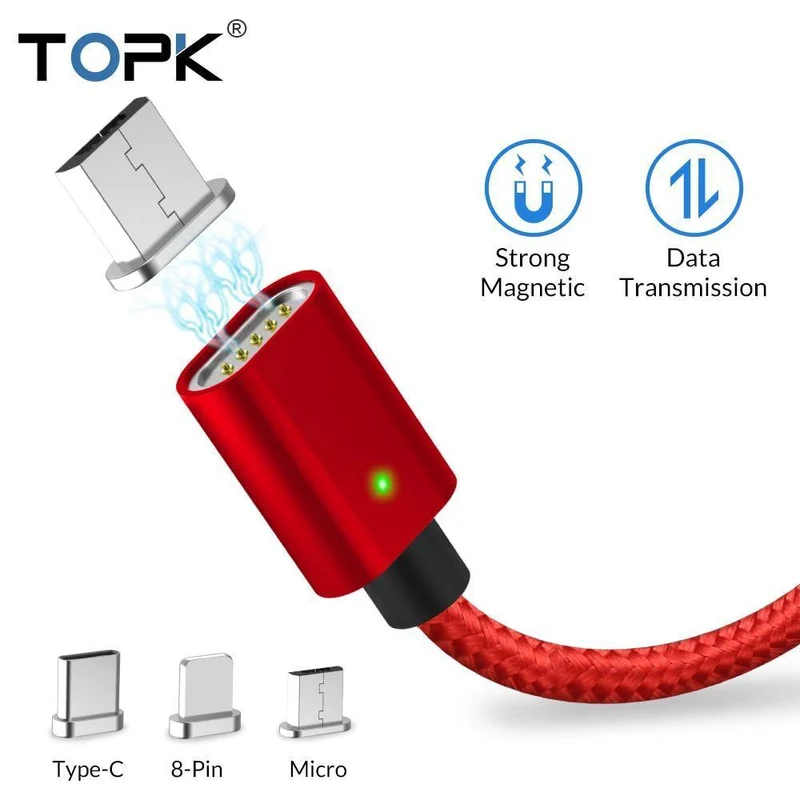 TOPK Magnetisches USB-Kabel für iPhone Xs Max Micro USB Typ C Magnetladegerät Datenladekabel für Mobiltelefone für Samsung Xiaomi