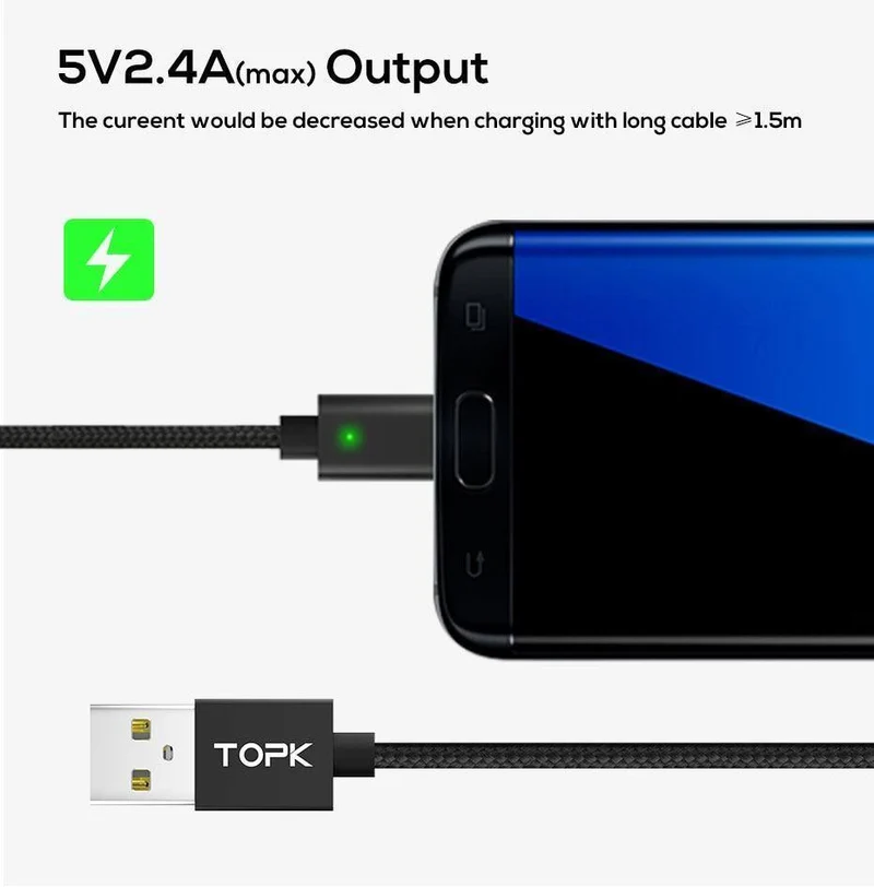 TOPK Magnetisches USB-Kabel für iPhone Xs Max Micro USB Typ C Magnetladegerät Datenladekabel für Mobiltelefone für Samsung Xiaomi