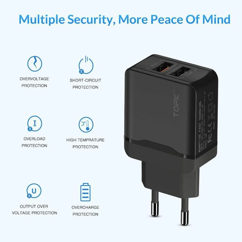TOPK Quick Charge 3.0 18W QC 3.0 Dual USB Ladegerät Adapter EU Stecker Reise Wand Handy Ladegerät für iPhone Samsung Xiaomi