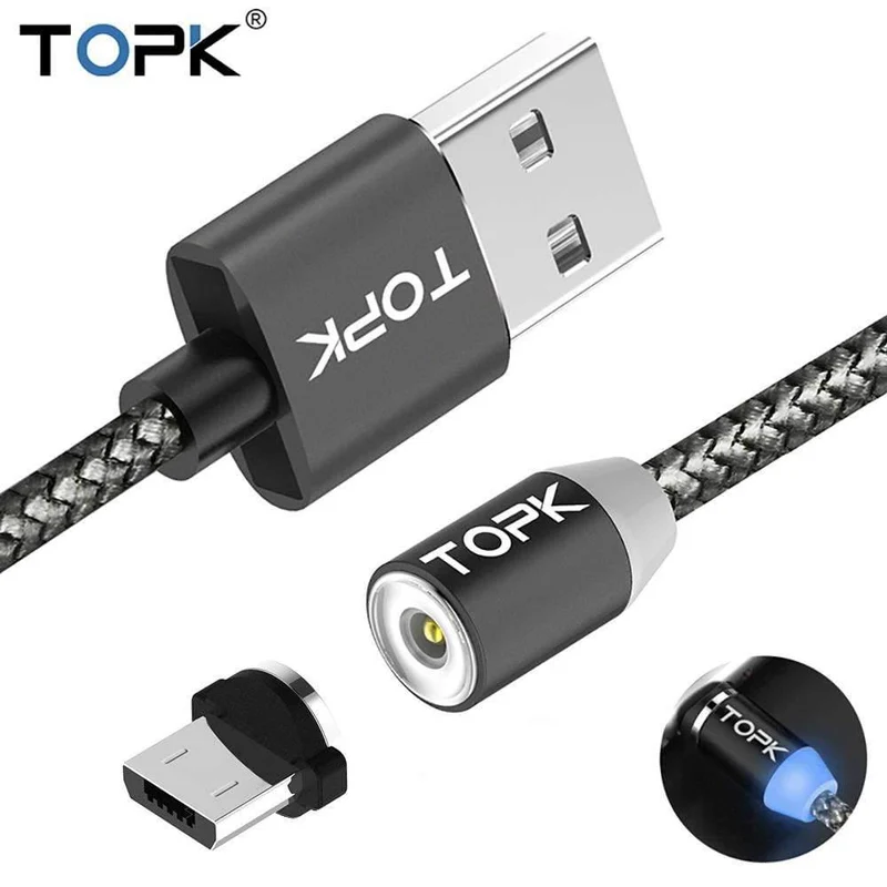 TOPK R-Line1 LED-magnetisches Micro-USB-Kabel, verbessertes reflektierendes geflochtenes magnetisches Nylon-Lade-USB-Kabel für Telefone mit Micro-USB-Anschluss