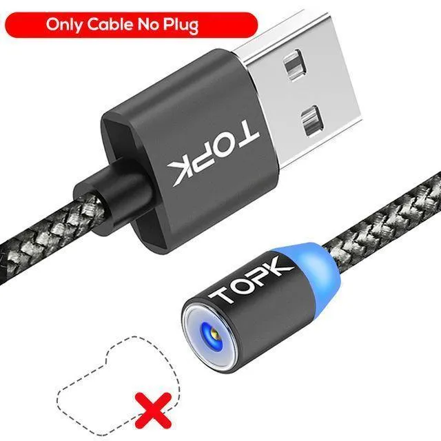 TOPK R-Line1 LED-magnetisches Micro-USB-Kabel, verbessertes reflektierendes geflochtenes magnetisches Nylon-Lade-USB-Kabel für Telefone mit Micro-USB-Anschluss