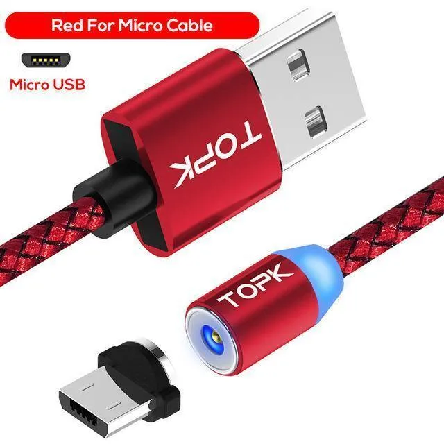 TOPK R-Line1 LED-magnetisches Micro-USB-Kabel, verbessertes reflektierendes geflochtenes magnetisches Nylon-Lade-USB-Kabel für Telefone mit Micro-USB-Anschluss