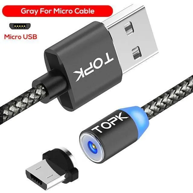TOPK R-Line1 LED-magnetisches Micro-USB-Kabel, verbessertes reflektierendes geflochtenes magnetisches Nylon-Lade-USB-Kabel für Telefone mit Micro-USB-Anschluss