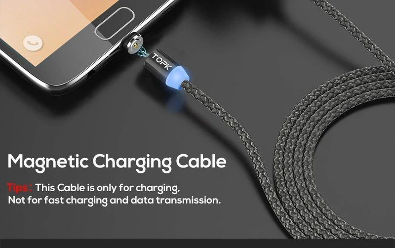 TOPK R-Line1 LED-magnetisches Micro-USB-Kabel, verbessertes reflektierendes geflochtenes magnetisches Nylon-Lade-USB-Kabel für Telefone mit Micro-USB-Anschluss