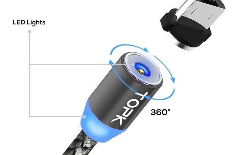 TOPK R-Line1 LED-magnetisches Micro-USB-Kabel, verbessertes reflektierendes geflochtenes magnetisches Nylon-Lade-USB-Kabel für Telefone mit Micro-USB-Anschluss