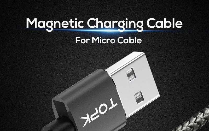 TOPK R-Line1 LED-magnetisches Micro-USB-Kabel, verbessertes reflektierendes geflochtenes magnetisches Nylon-Lade-USB-Kabel für Telefone mit Micro-USB-Anschluss