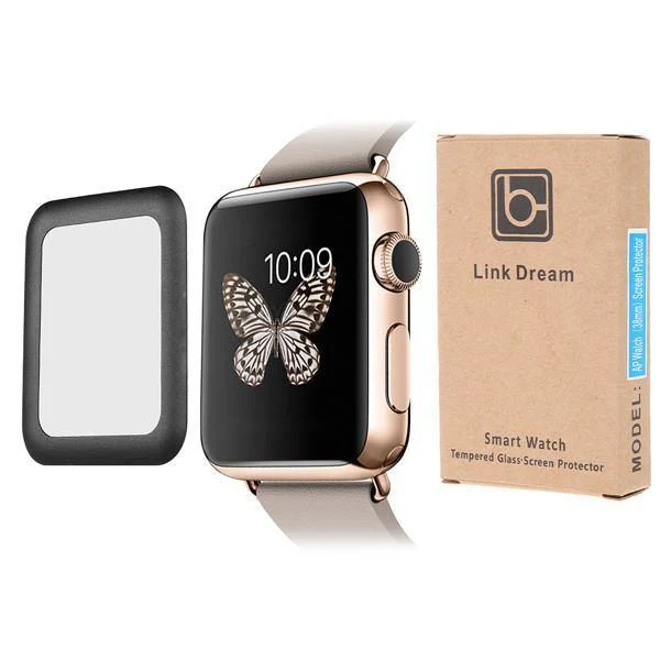 Schwarzer Premium-Glasfilm 0.2 mm gehärtetes Glas Vollmetallschutz für Smartwatch Apple Watch 38 mm