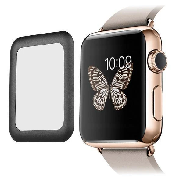 Schwarzer Premium-Glasfilm 0.2 mm gehärtetes Glas Vollmetallschutz für Smartwatch Apple Watch 38 mm