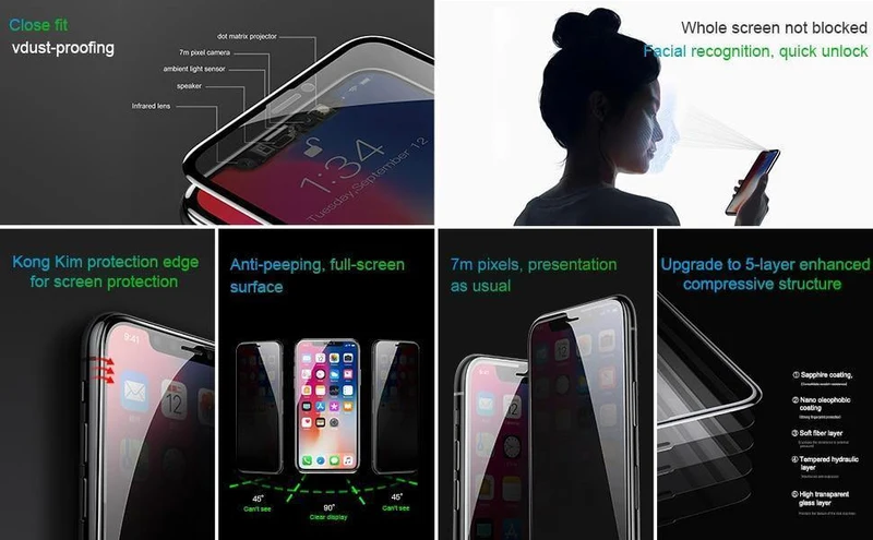 Baseus Privatsphäre Schutz Displayschutzfolie für iPhone X 10 3D vollständige Abdeckung Anti Spy gehärtetes Glas Schutzglas für iPhoneX
