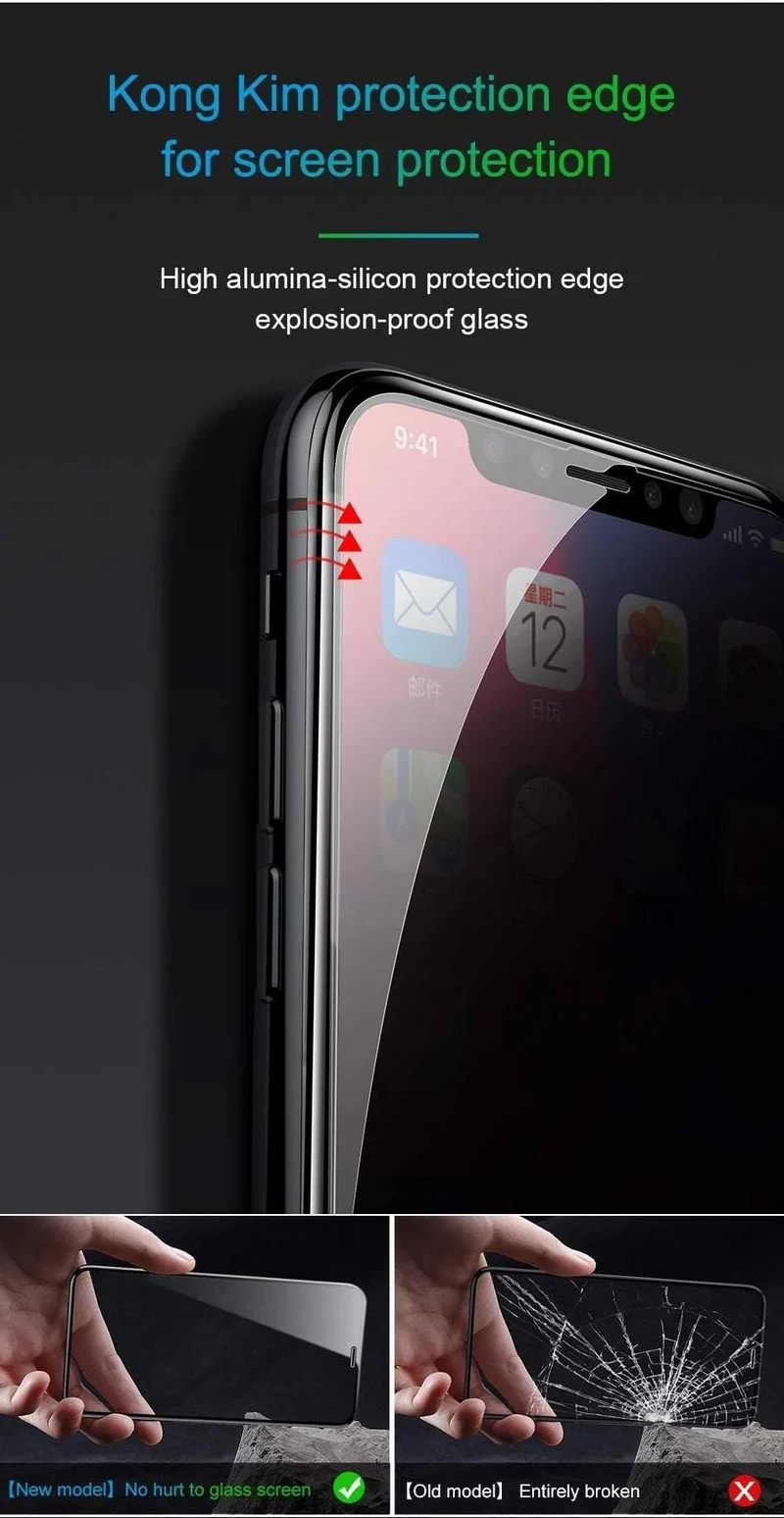 Baseus Privatsphäre Schutz Displayschutzfolie für iPhone X 10 3D vollständige Abdeckung Anti Spy gehärtetes Glas Schutzglas für iPhoneX