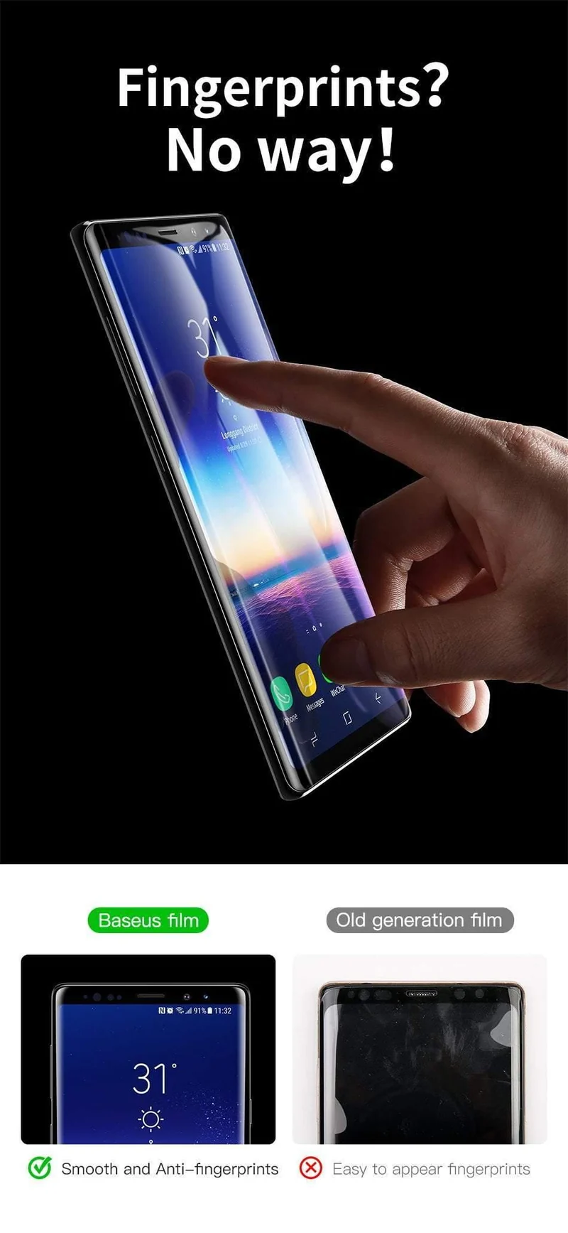 Baseus 0.3 mm Displayschutz aus gehärtetem Glas für Samsung Galaxy Note 9, gebogene Schutzfolie aus gehärtetem Glas für Samsung Note9