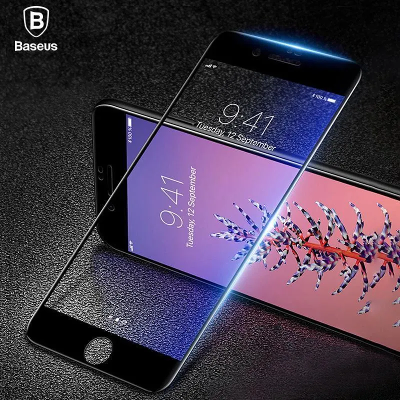 Baseus 7D Displayschutz aus gehärtetem Glas für iPhone 8 7 Plus, 0.3 mm, gebogene Vorderseite, vollständige Abdeckung, Rand aus gehärtetem Schutzglas