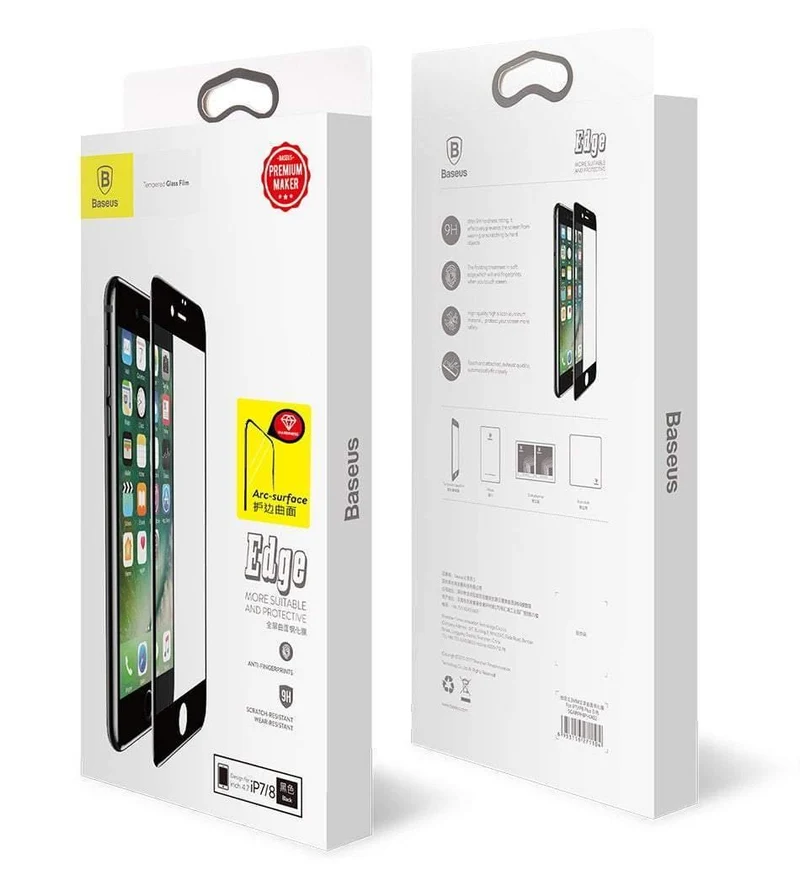 Baseus 7D Displayschutz aus gehärtetem Glas für iPhone 8 7 Plus, 0.3 mm, gebogene Vorderseite, vollständige Abdeckung, Rand aus gehärtetem Schutzglas