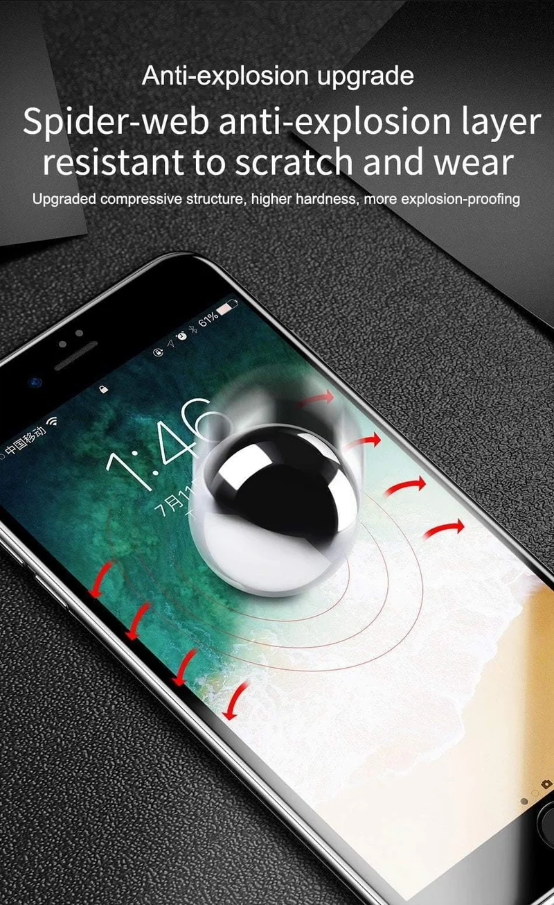 Baseus 7D Displayschutz aus gehärtetem Glas für iPhone 8 7 Plus, 0.3 mm, gebogene Vorderseite, vollständige Abdeckung, Rand aus gehärtetem Schutzglas