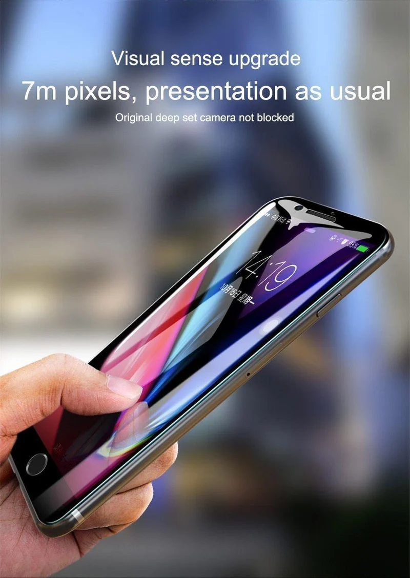 Baseus 7D Displayschutz aus gehärtetem Glas für iPhone 8 7 Plus, 0.3 mm, gebogene Vorderseite, vollständige Abdeckung, Rand aus gehärtetem Schutzglas