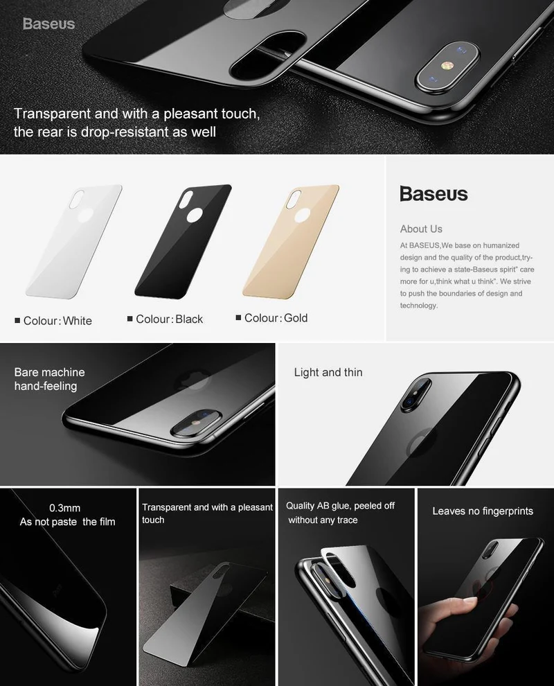 Baseus Back Displayschutz aus gehärtetem Glas für iPhone Xs Max Vollständige Abdeckung Rückschutz Hartglasfolie für iPhoneXS Max