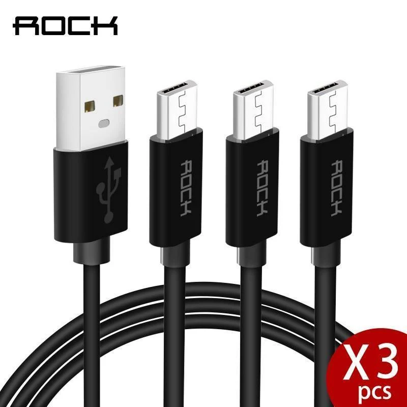 3er-Pack ROCK Micro-USB-Kabel 5V2A Schnellladekabel für Mobiltelefone USB-Ladekabel für SamSung Xiaomi Huawei Android Sync-Datumskabel