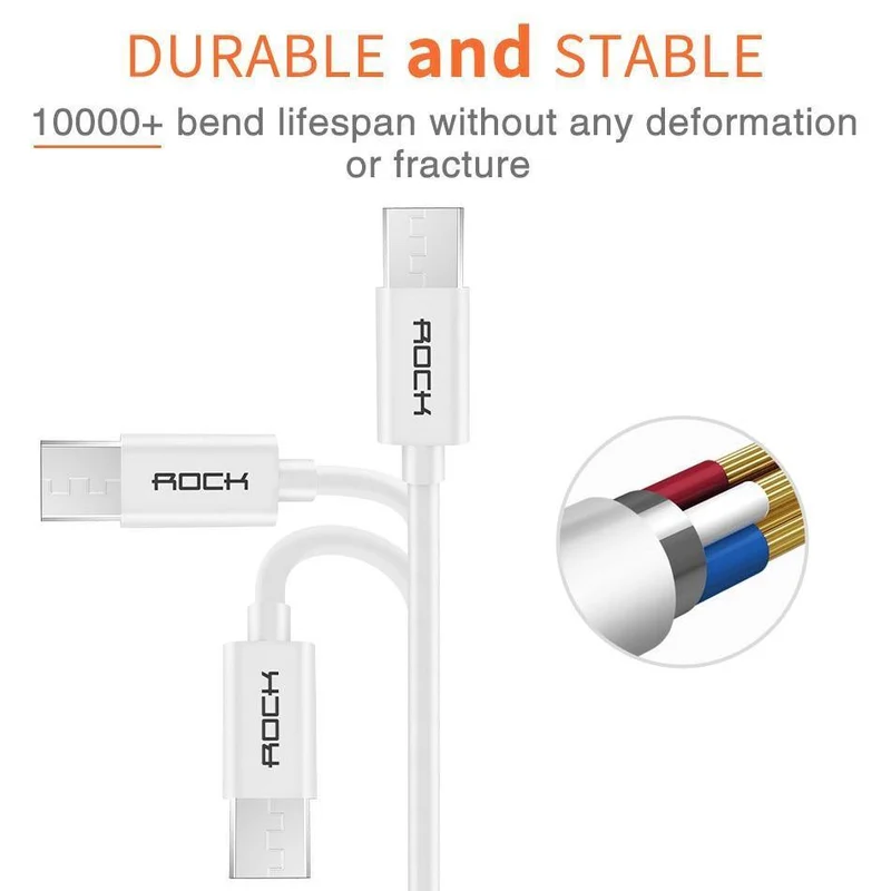 3er-Pack ROCK Micro-USB-Kabel 5V2A Schnellladekabel für Mobiltelefone USB-Ladekabel für SamSung Xiaomi Huawei Android Sync-Datumskabel