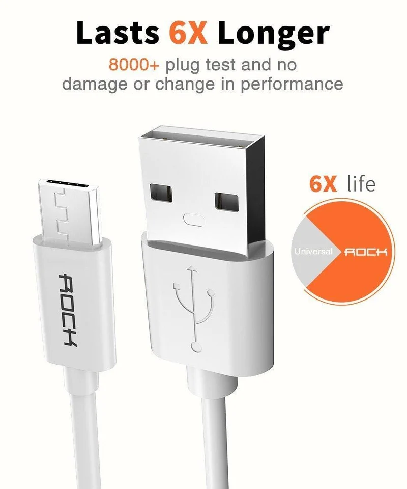 3er-Pack ROCK Micro-USB-Kabel 5V2A Schnellladekabel für Mobiltelefone USB-Ladekabel für SamSung Xiaomi Huawei Android Sync-Datumskabel