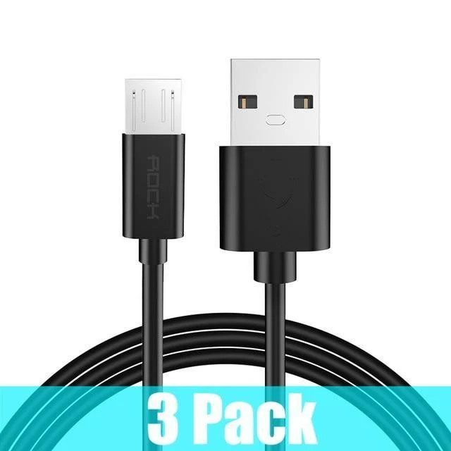 3er-Pack ROCK Micro-USB-Kabel 5V2A Schnellladekabel für Mobiltelefone USB-Ladekabel für SamSung Xiaomi Huawei Android Sync-Datumskabel