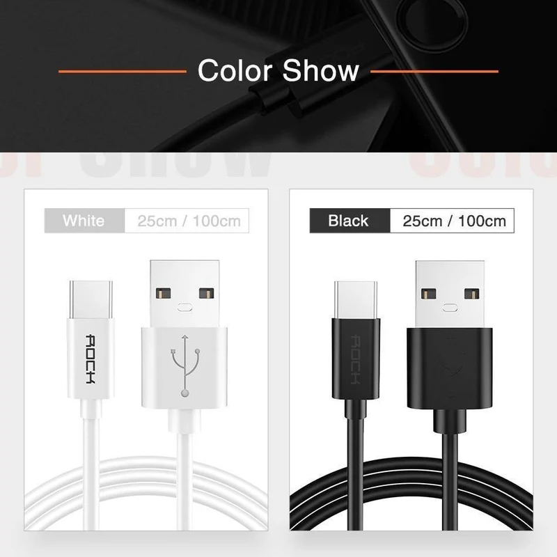 3er-Pack ROCK USB-C-Kabel USB Typ C Schnellladekabel für Telefonladegerät für Samsung S9 Note 8 Xiaomi 6 Huawei P10 Adapter USB-C