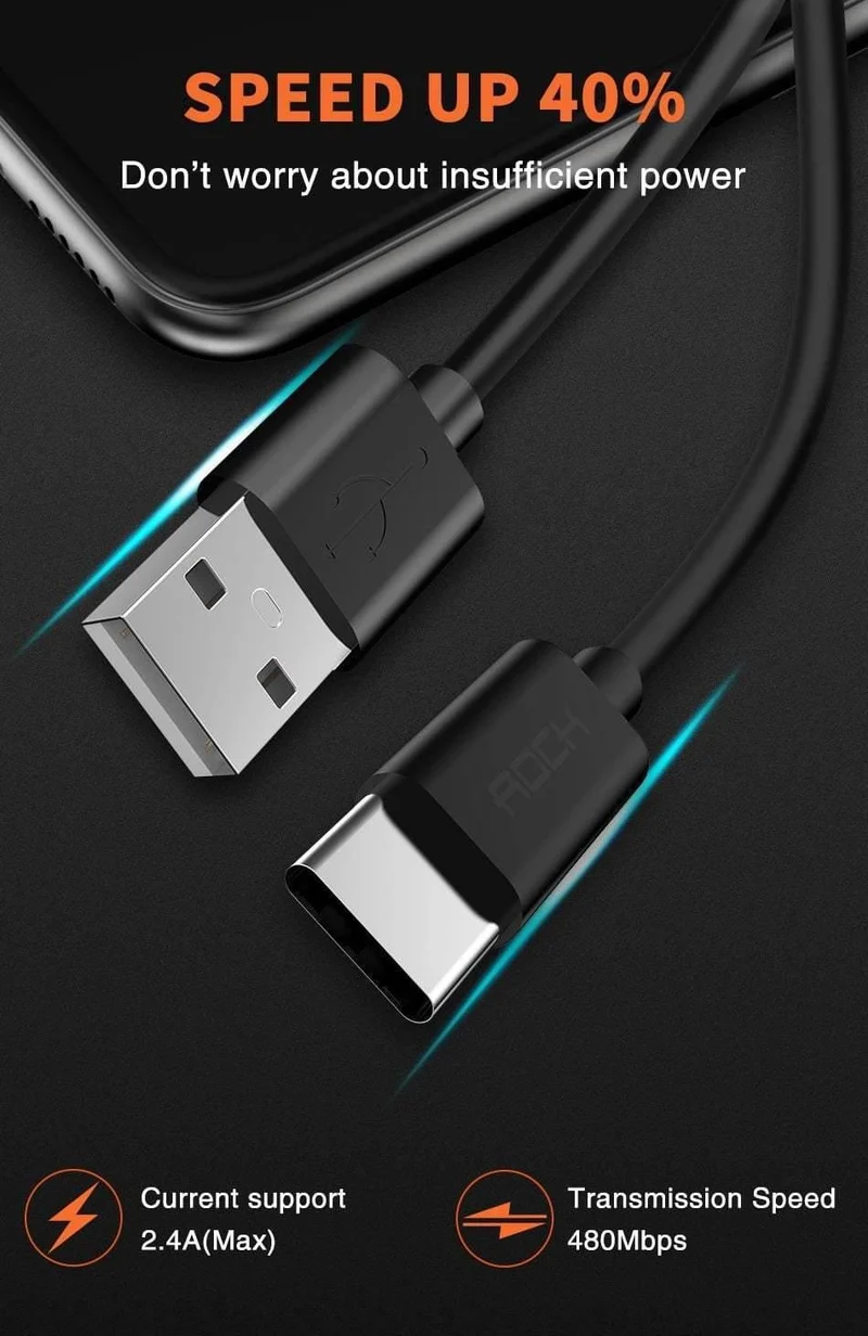 3er-Pack ROCK USB-C-Kabel USB Typ C Schnellladekabel für Telefonladegerät für Samsung S9 Note 8 Xiaomi 6 Huawei P10 Adapter USB-C