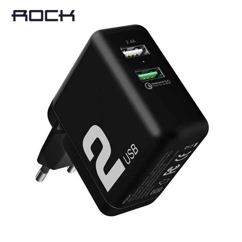 QC3.0 Schnelles Dual-USB-Ladegerät, ROCK 30W Quick Charge 3.0 Handy-Ladegerät für Samsung/Xiaomi/Huawei FCP Schnelles Laden QC2.0
