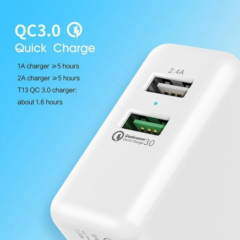 QC3.0 Schnelles Dual-USB-Ladegerät, ROCK 30W Quick Charge 3.0 Handy-Ladegerät für Samsung/Xiaomi/Huawei FCP Schnelles Laden QC2.0