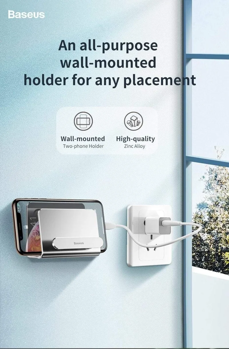 Baseus Wandhalterung für iPhone Xs Max X 8 Metall Stark klebender Handyhalter für Samsung Huawei Xiaomi Ladegerätständer