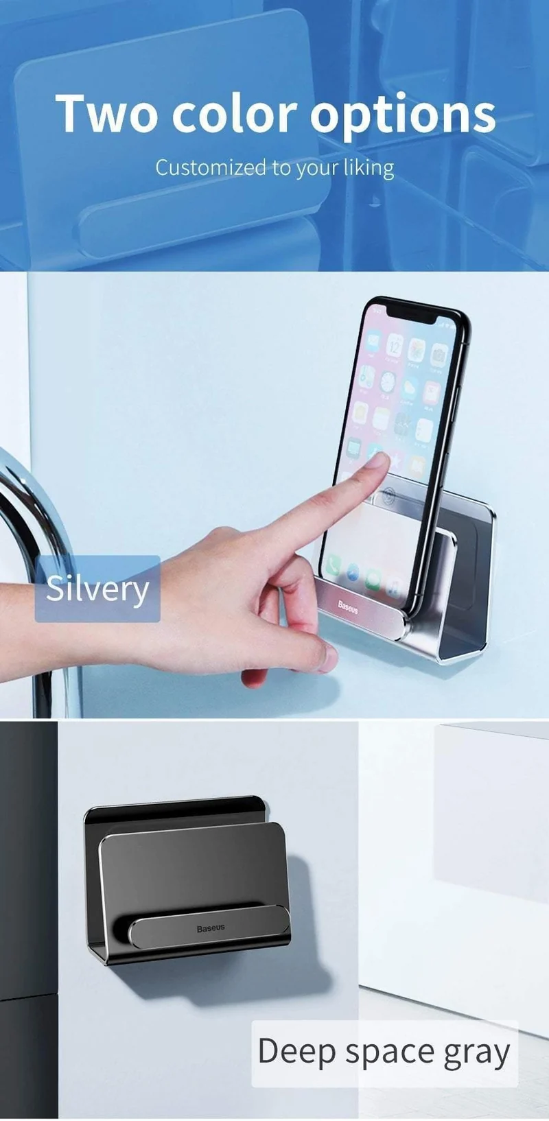 Baseus Wandhalterung für iPhone Xs Max X 8 Metall Stark klebender Handyhalter für Samsung Huawei Xiaomi Ladegerätständer