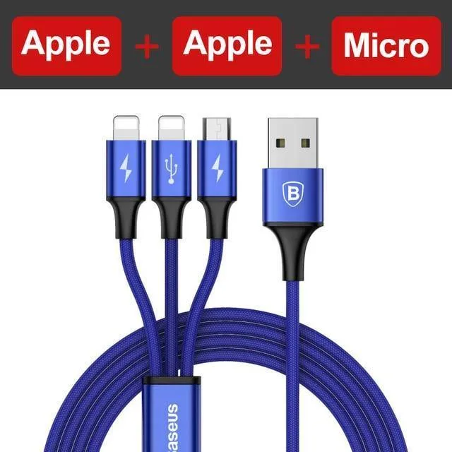 Baseus 3 in 1 USB-Kabel für iPhone Xs Max Xr X 8 7 6 6s 5 5s SE Charing Ladegerät Micro USB-Kabel für Samsung Xiaomi Android-Telefon