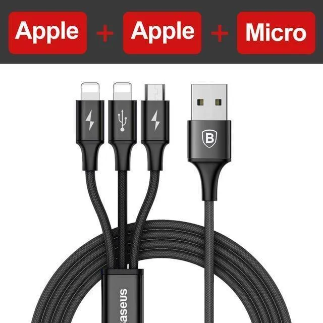 Baseus 3 in 1 USB-Kabel für iPhone Xs Max Xr X 8 7 6 6s 5 5s SE Charing Ladegerät Micro USB-Kabel für Samsung Xiaomi Android-Telefon
