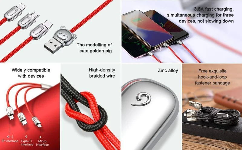 Baseus USB-Kabel für iPhone Xs Max X Xr 3 in 1 Micro-USB-Kabel Schnellladekabel USB Typ C Typ-C-Kabel Handykabel
