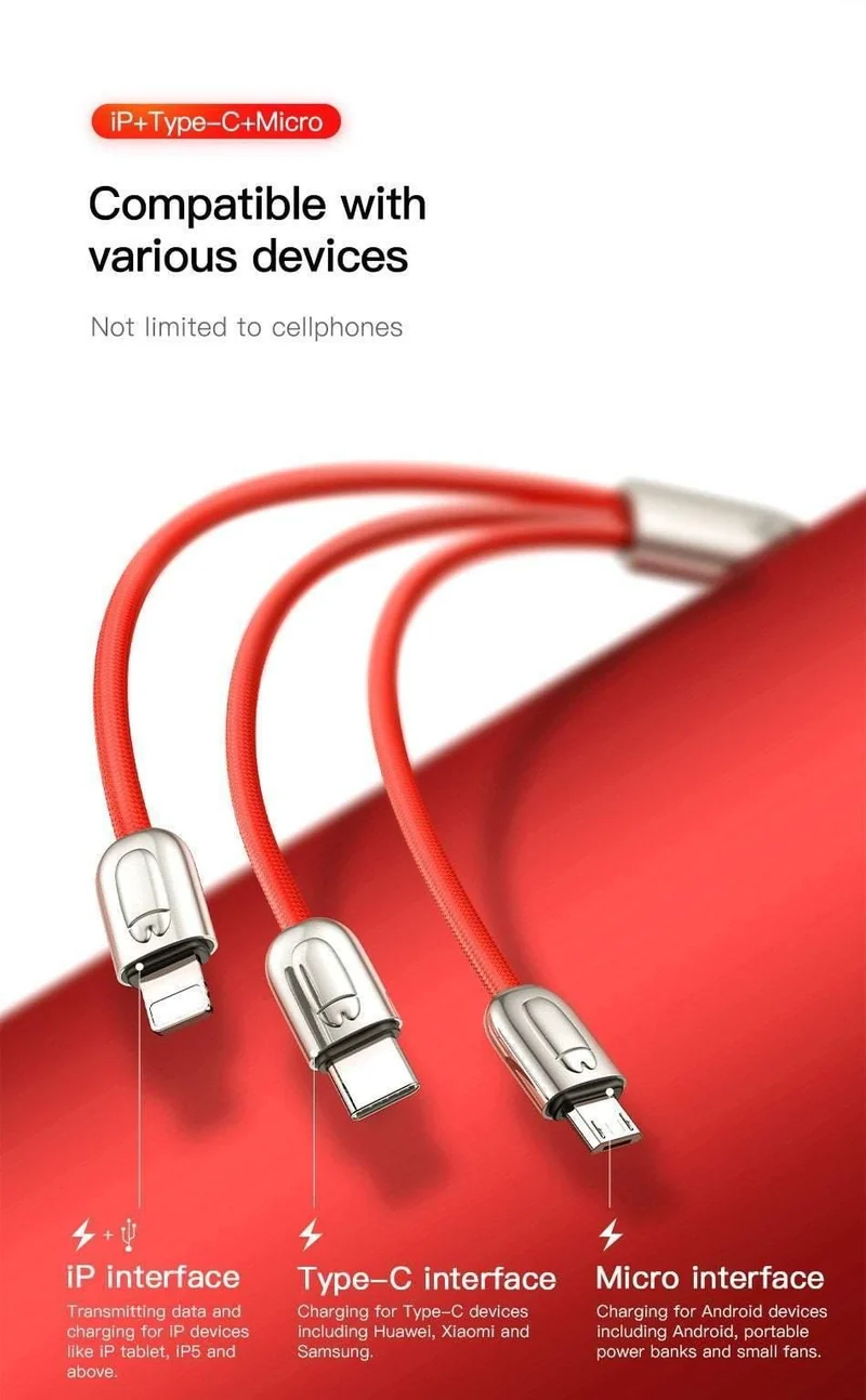 Baseus USB-Kabel für iPhone Xs Max X Xr 3 in 1 Micro-USB-Kabel Schnellladekabel USB Typ C Typ-C-Kabel Handykabel